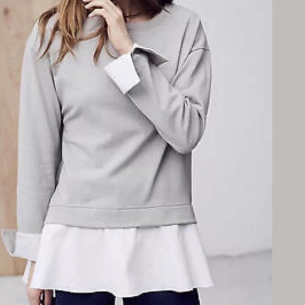 Anthropologie Eri + Ali Layered Poplin Sweatshirt Pullover Long Sleeve Grey XS